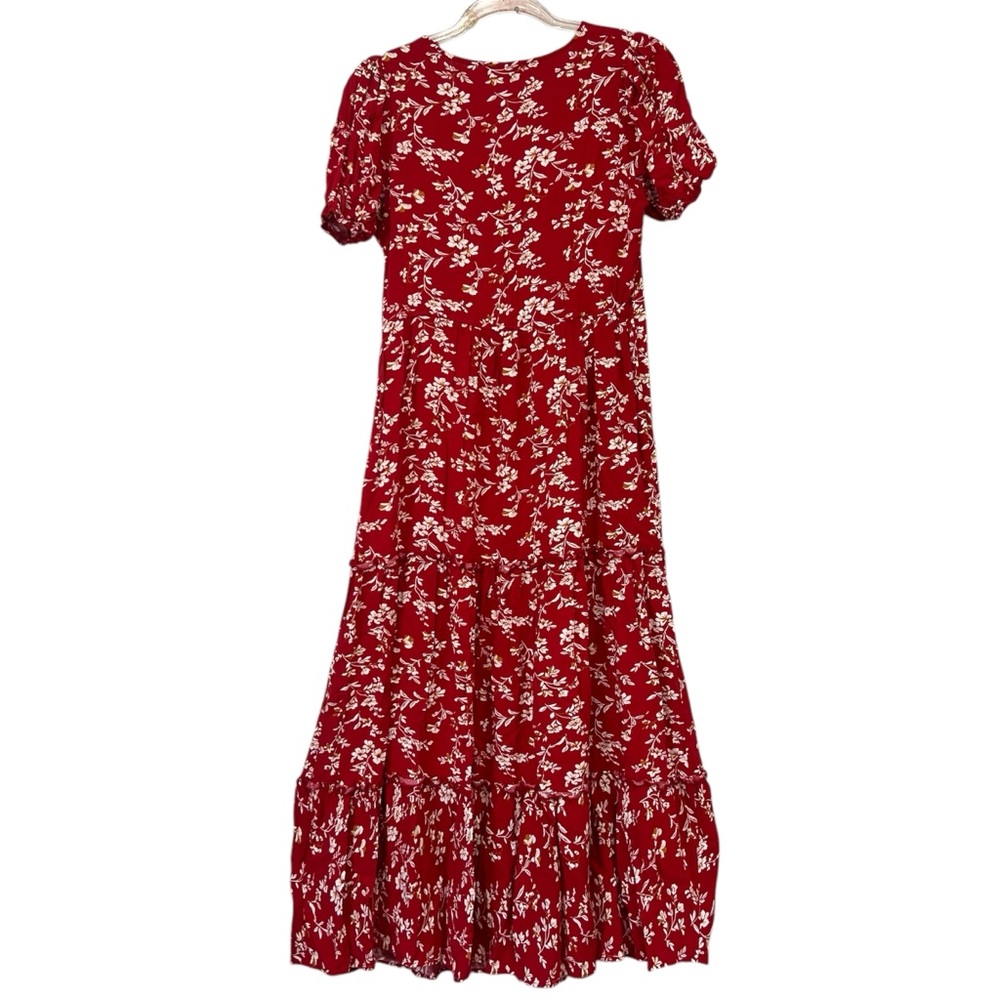 Red floral  V‎ neck maxi dress size S
cottagecore romantic spring style - Picture 2 of 8
